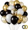 65pcs 12 Inches Black Gold Confetti Balloons Kit, Metallic Gold and Black White Party Balloons with Ribbons for Birthday, Wedding, Baby Shower, Graduation Decorations
